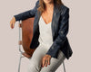 Giacca monopetto simil pelle blue